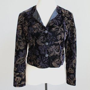 Black synthetic velvet, gold floral pattern jacket